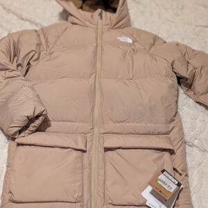 The North Face Beige Puffer Kids Jacket - Hooded Down Coat XXL (18-20)